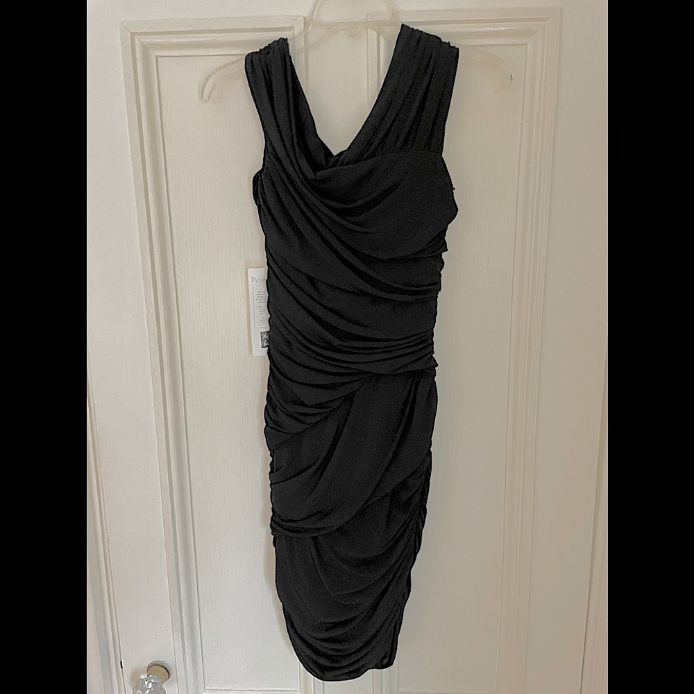 NWT Nicole Miller Black Butterfly Pleated Dress